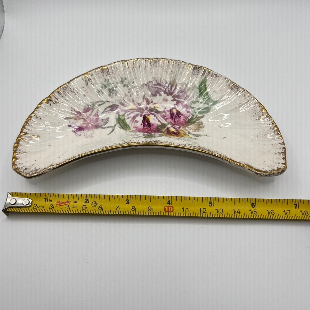 FAM Bonn Germany Bone Dish 6.75" Cream Purple Good Antique Floral Crescent Plate - Picture 2 of 4